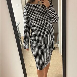 Elegant Black and White Houndstooth Dress